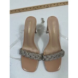 Azalea Wang Women's Nude Square Toe Rhinestone Braided Strap Block‎ heel  7.5